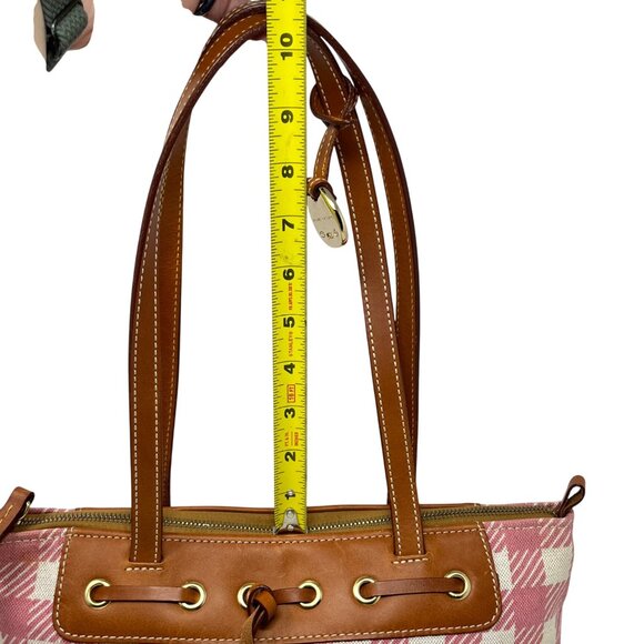 Dooney & Bourke Pink & Beige Checkered Canvas Tote Bag With Leather‎ Accents - Picture 14 of 15